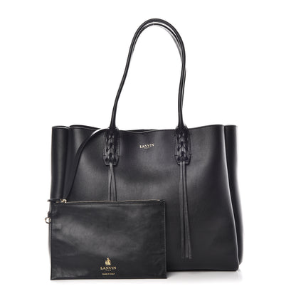 Lanvin Smooth Calfskin Small Fringe Shopper Tote Black 1 of 12