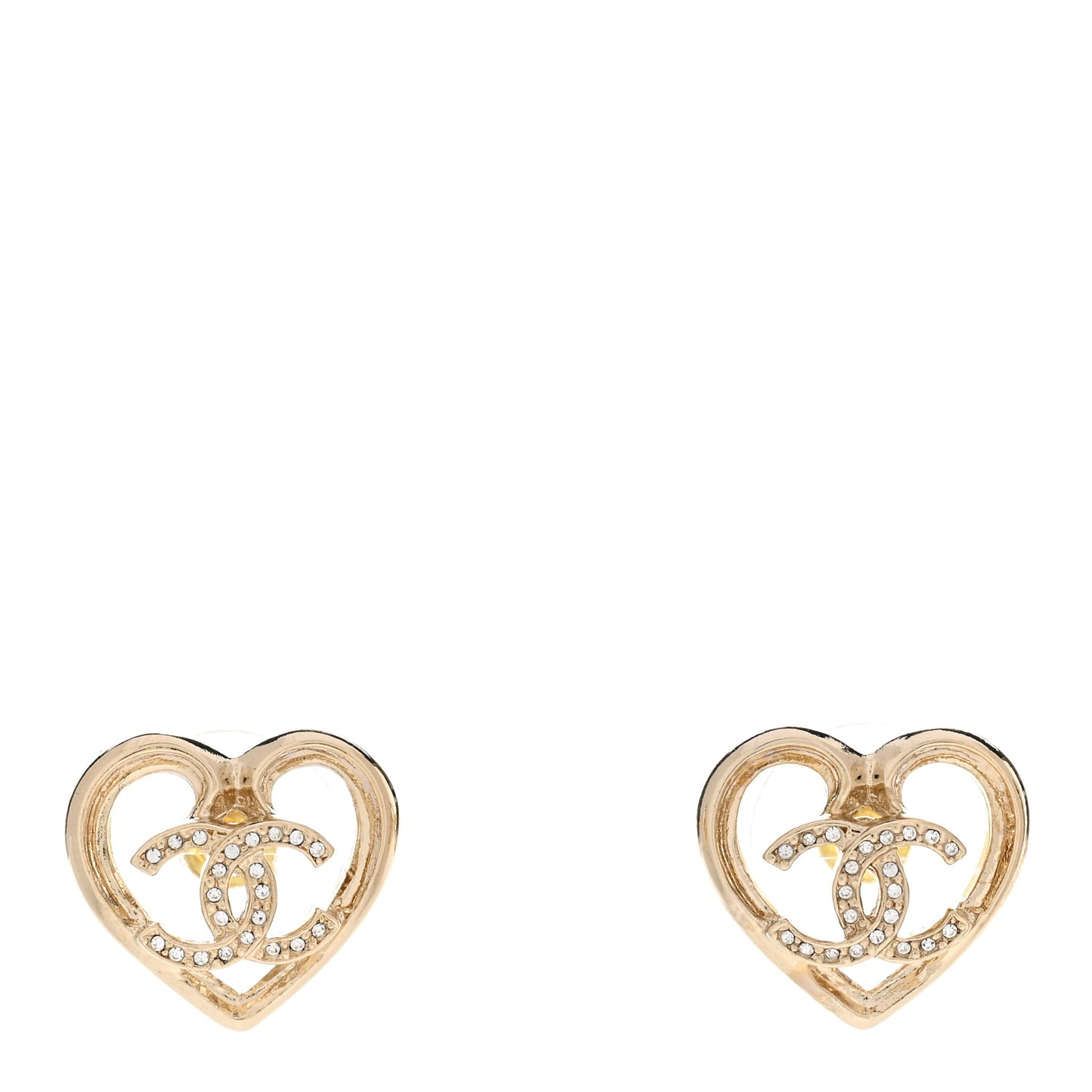 Metal Crystal CC Logo Heart Earrings Gold