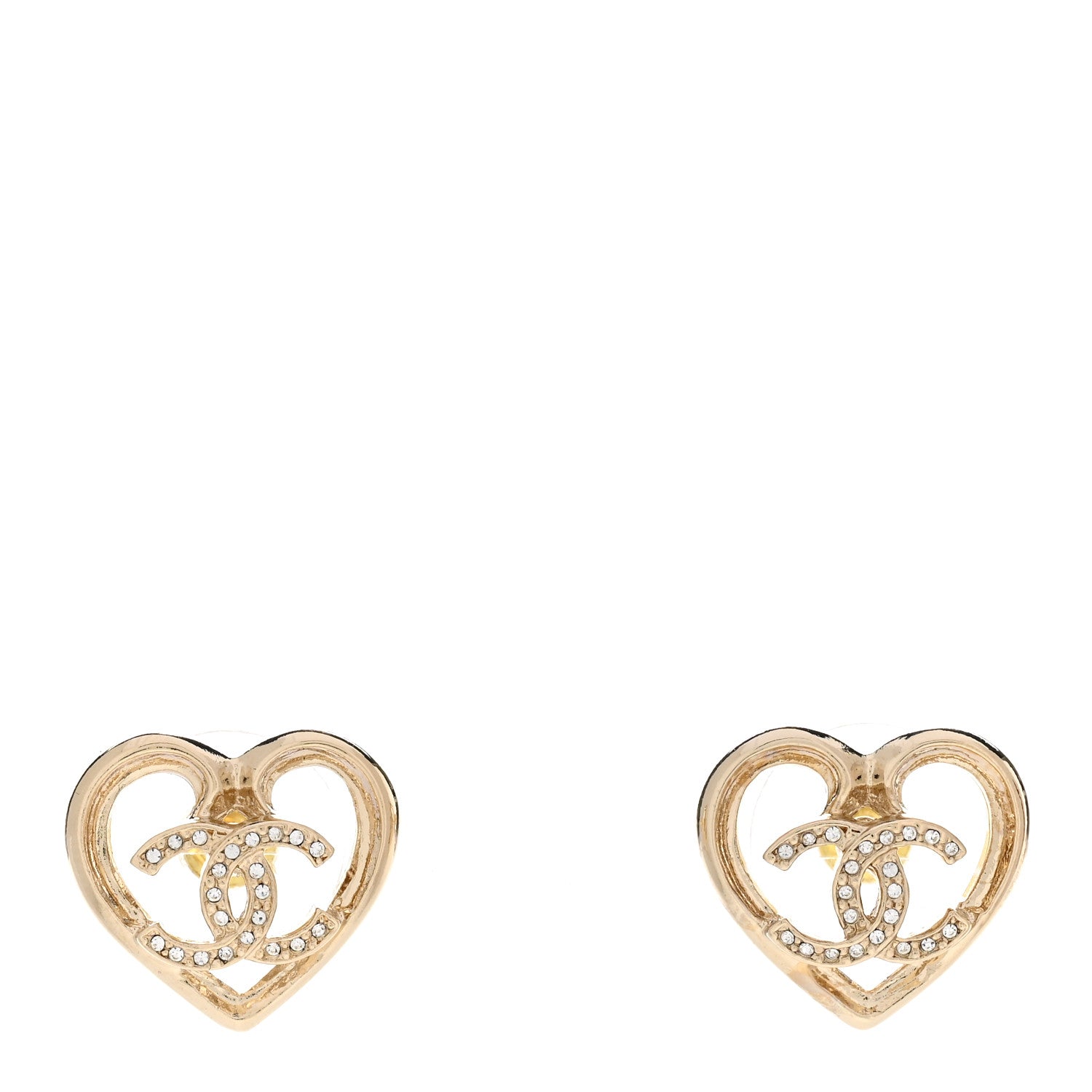 Chanel Metal Crystal CC Logo Heart Earrings Gold 1 of 5