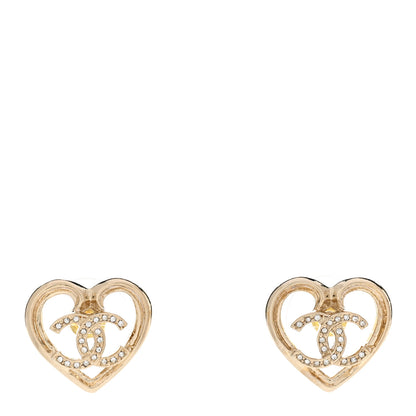 Chanel Metal Crystal CC Logo Heart Earrings Gold 1 of 5