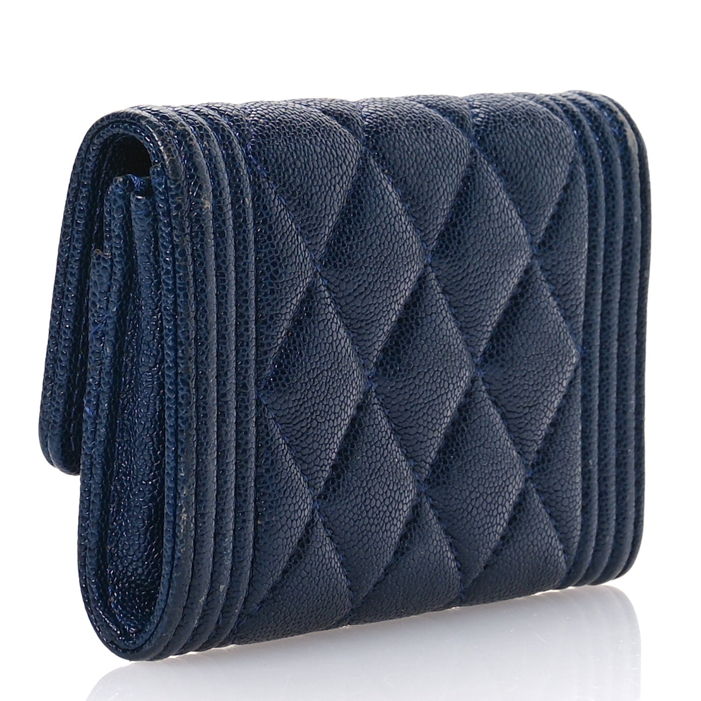Caviar Quilted Boy Flap Card Holder Navy