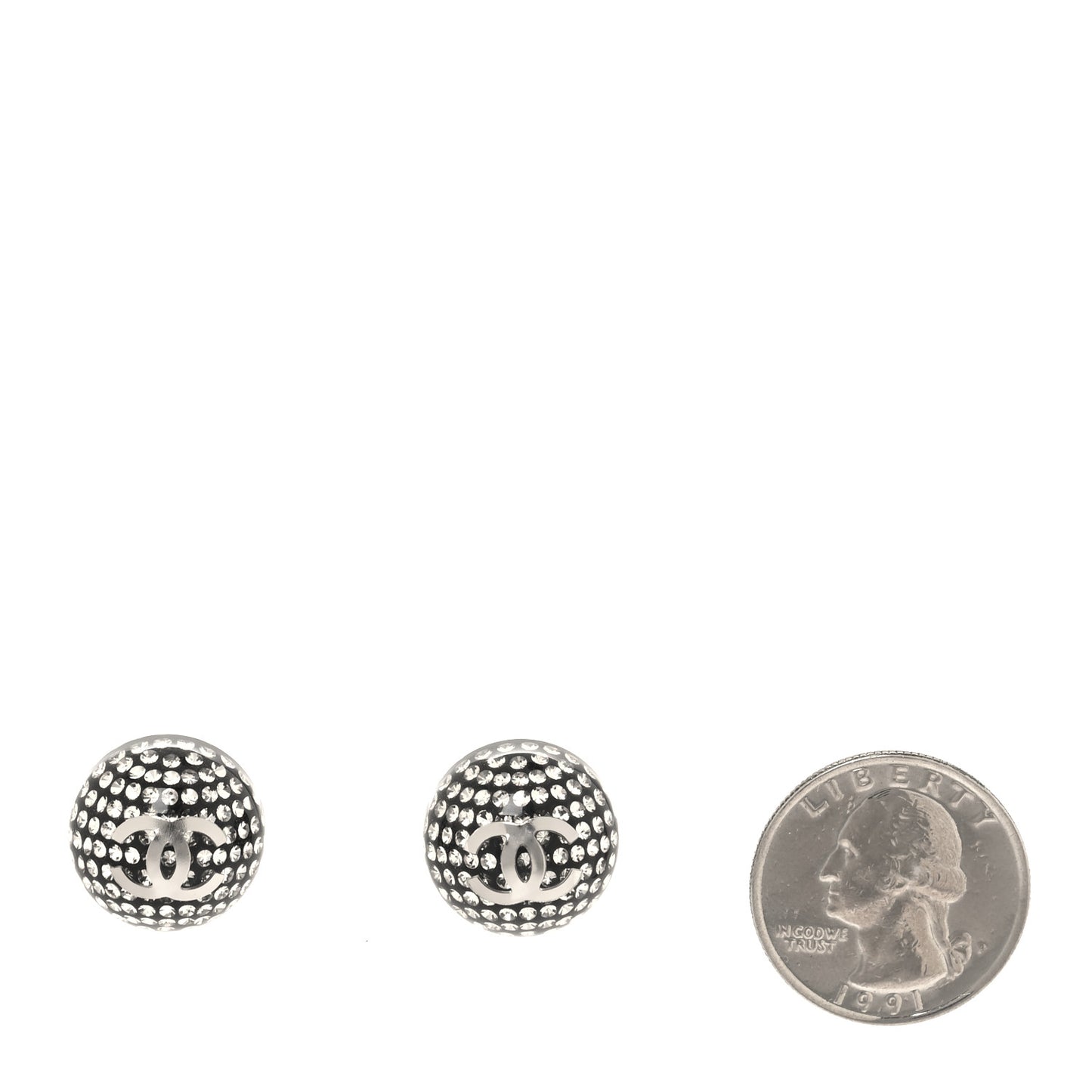 Resin Crystal CC Earrings Black Silver
