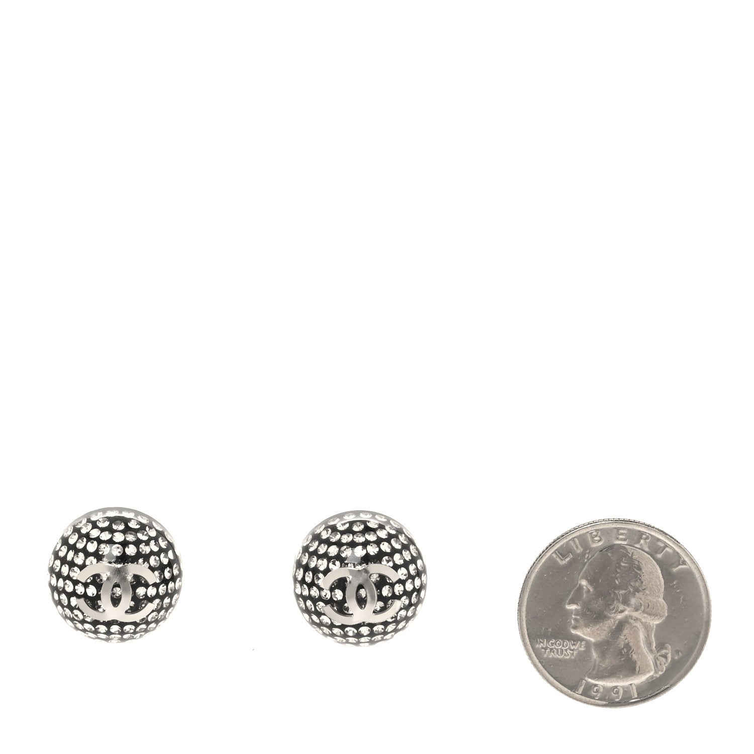 Chanel Resin Crystal CC Earrings Black Silver 2 of 5