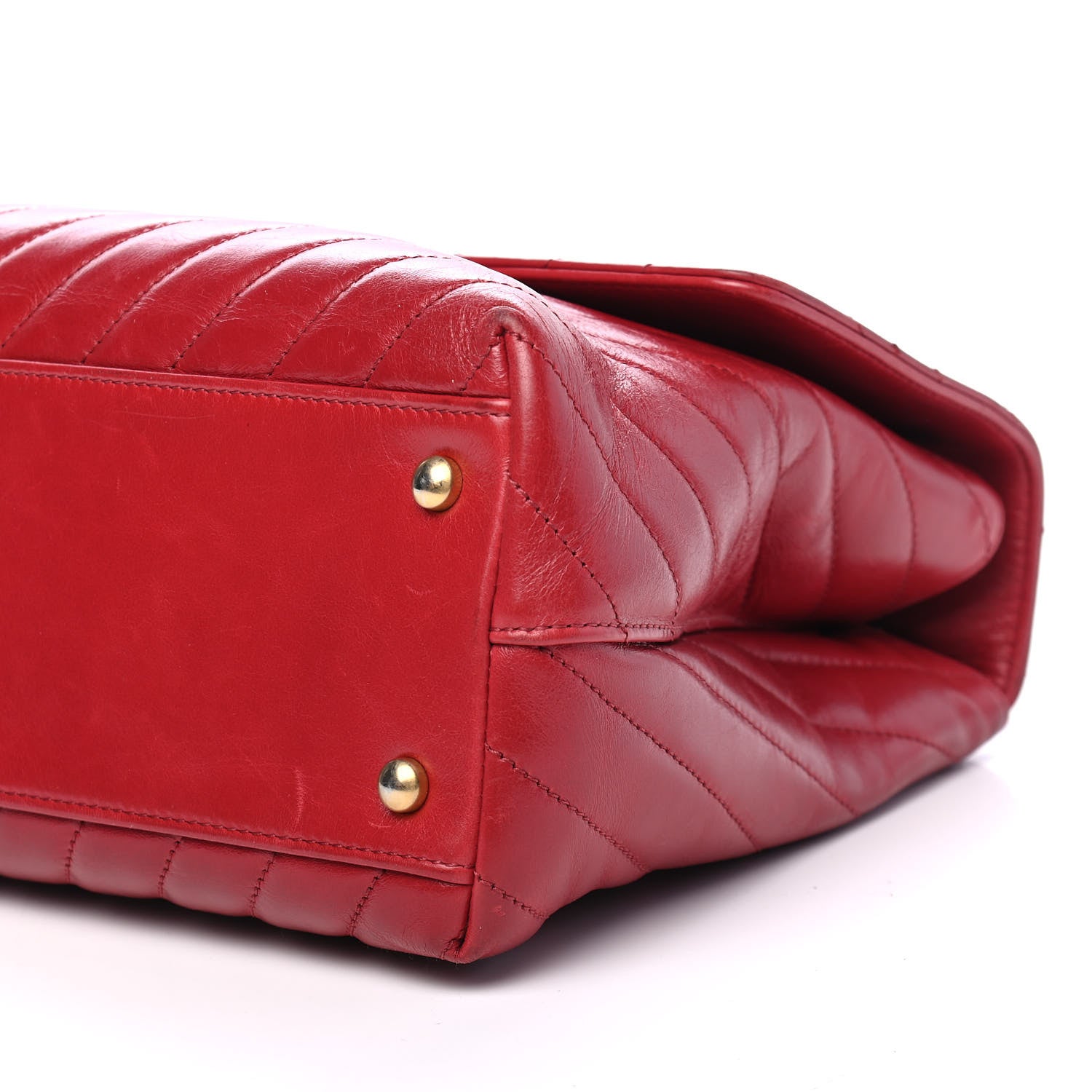 Chanel Calfskin Chevron Quilted Large Coco Handle Flap Red 9 of 11