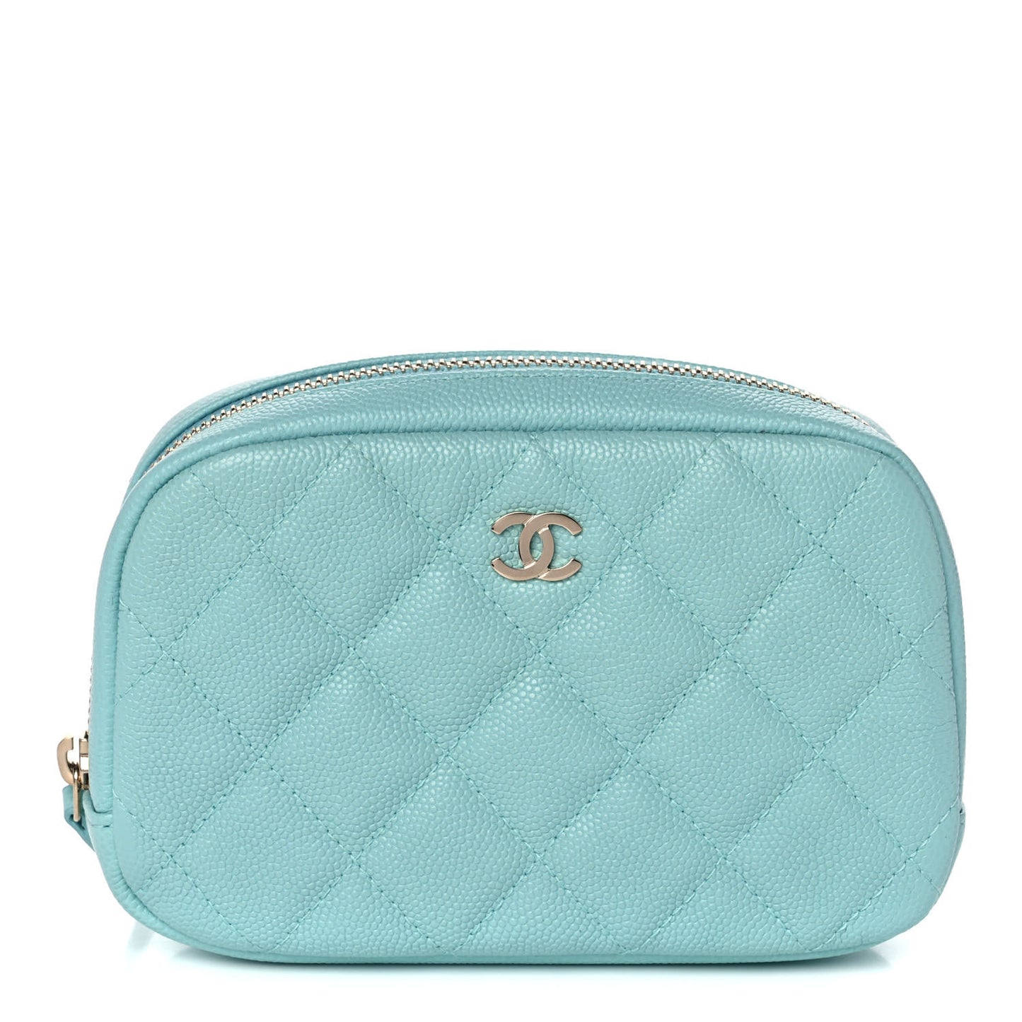 Caviar Quilted Small Curvy Pouch Cosmetic Case Light Blue