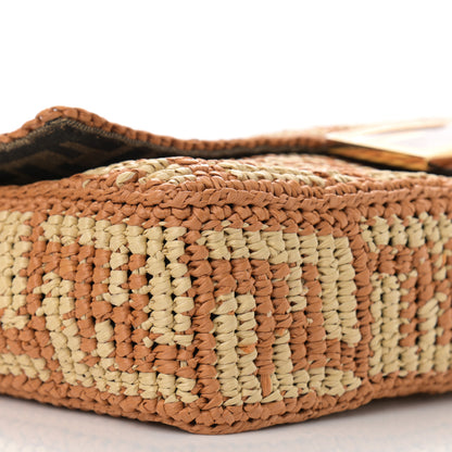 Fendi Raffia Vitello Seta FF Woven Large Baguette Brick Natural 5 of 10
