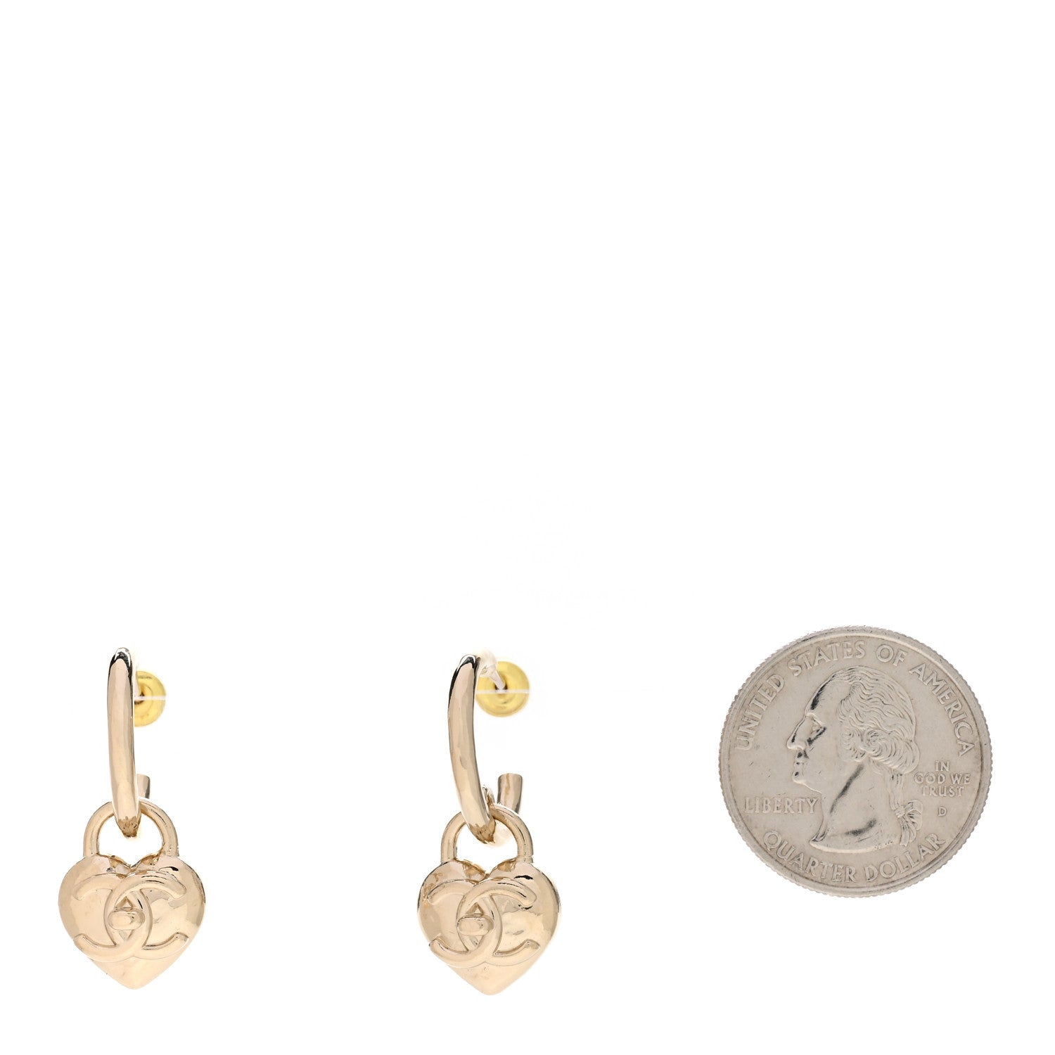 Chanel Metal CC Heart Turnlock Drop Earrings Gold 2 of 5