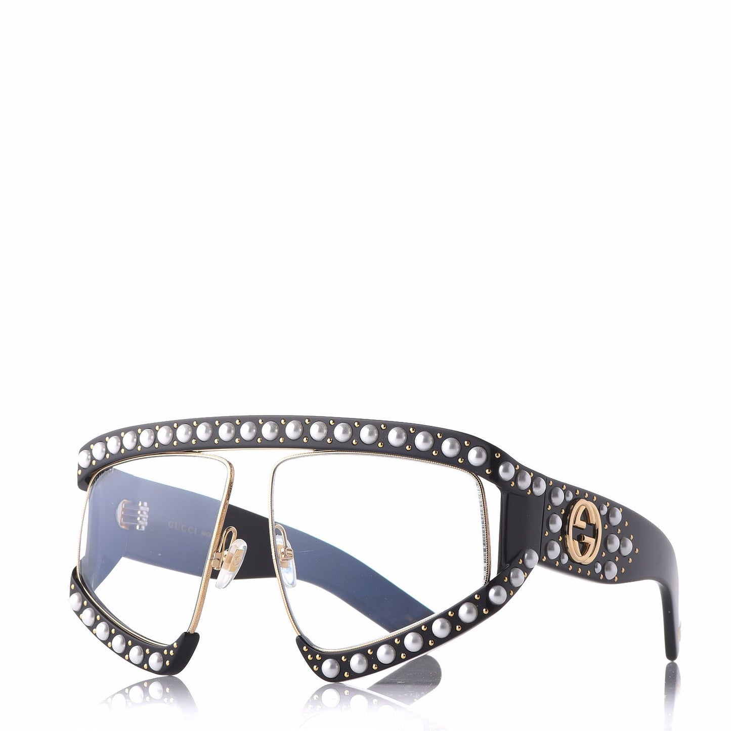 Acetate Pearl Rectangular Frame Sunglasses GG0234S Black