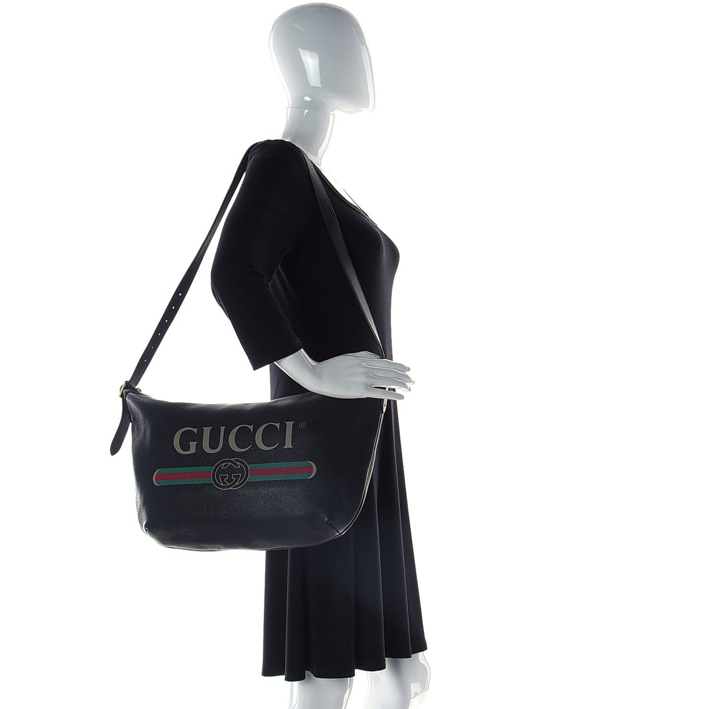 Grained Calfskin Logo Half Moon Hobo Black