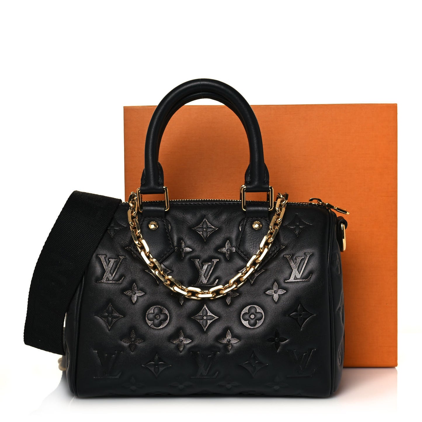 Lambskin Embossed Monogram Speedy 22 Bandouliere Black