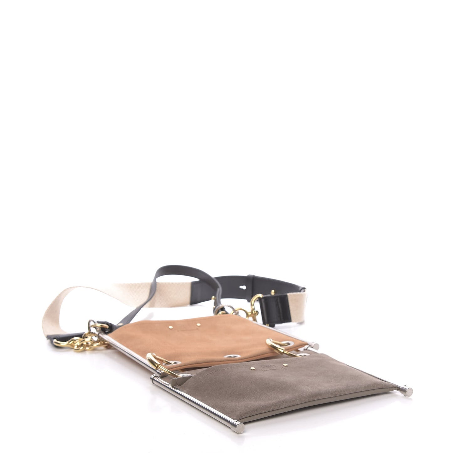 Smooth Calfskin Suede Roy Double Shoulder Bag Merino Grey Blushy Pink