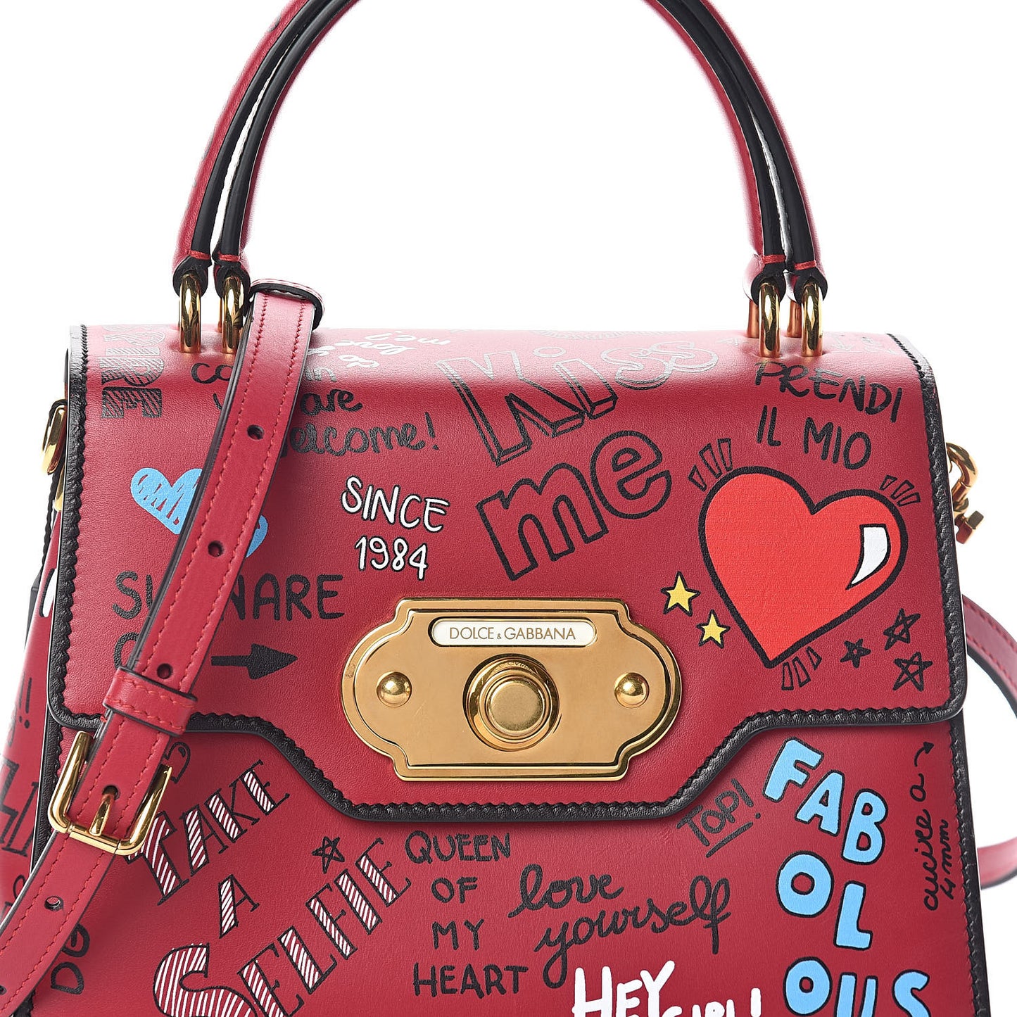Calfskin Graffiti Printed Welcome Satchel Rosso Multicolor