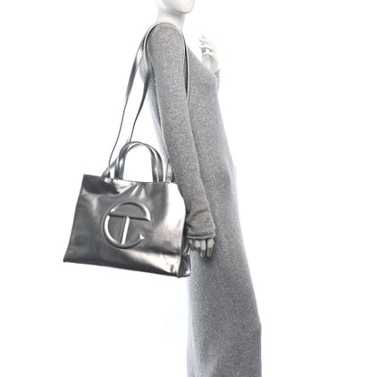 Telfar Metallic Vegan Leather Medium Shopping Bag Silver 2 of 11