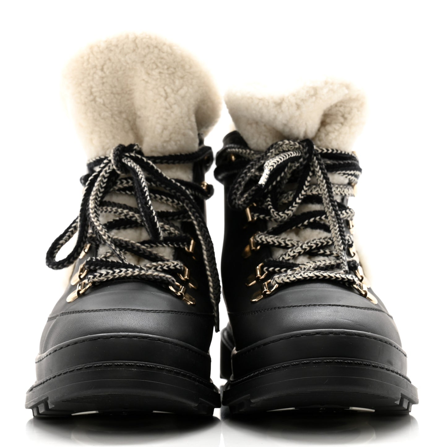 Calfskin Shearling CC Lace Up Boots 36.5 Black