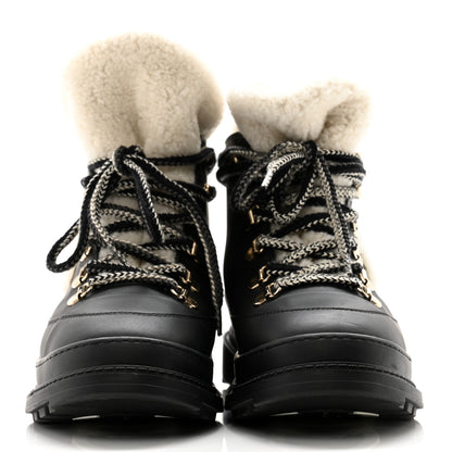 Chanel Calfskin Shearling CC Lace Up Boots 36.5 Black 2 of 11
