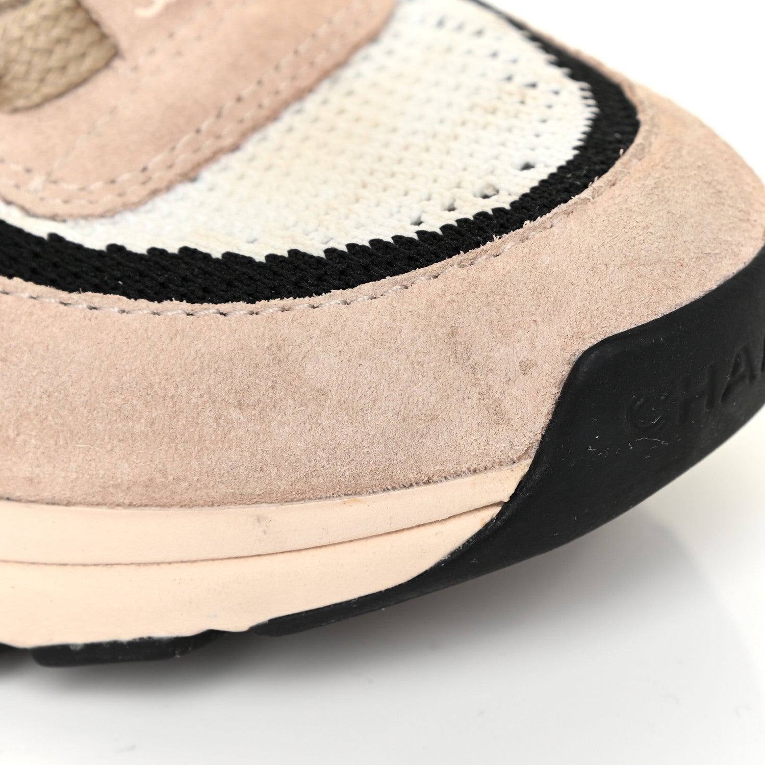 Chanel Mesh Suede Fabric Womens CC Sneakers 38 White Ivory Light Beige 18 of 20