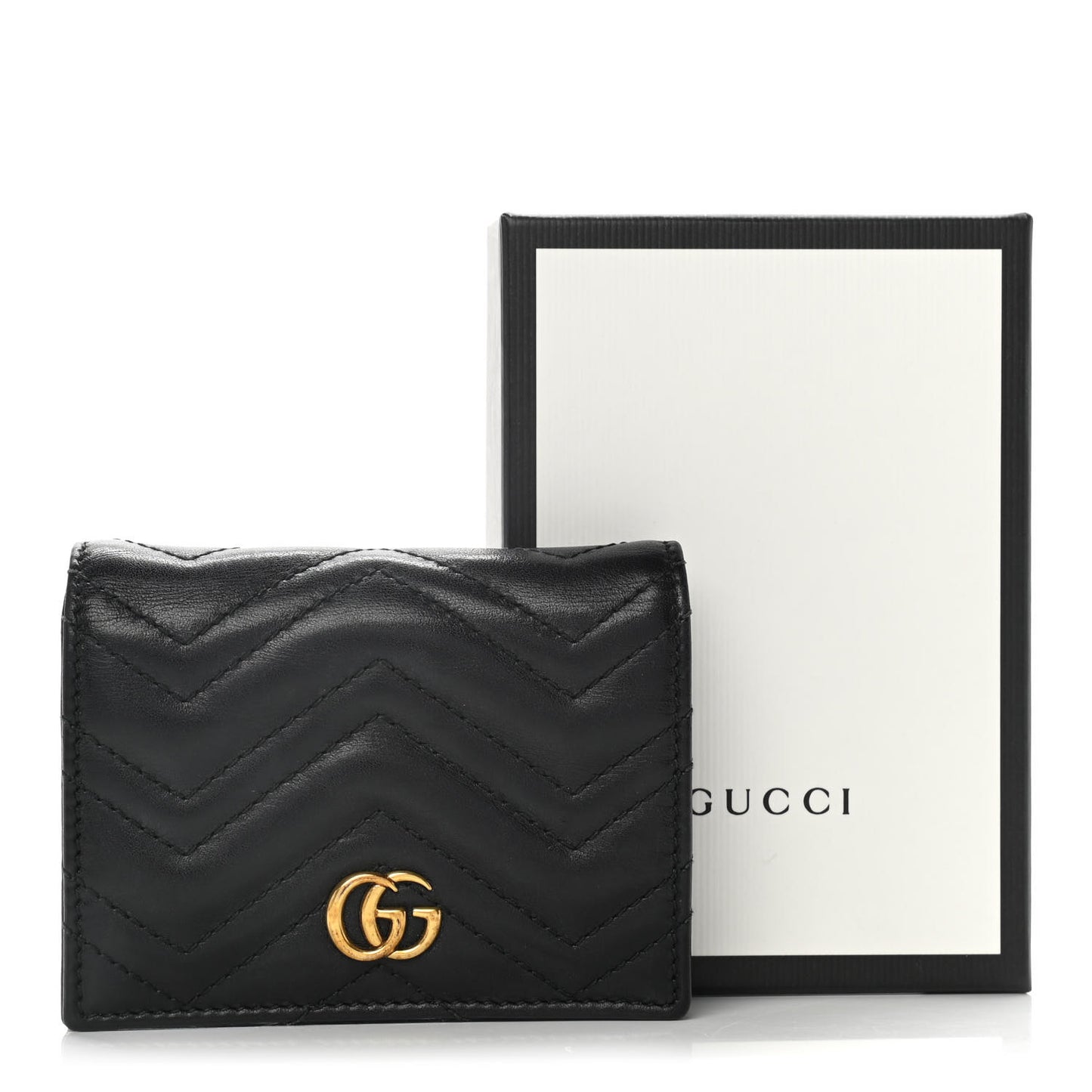 Calfskin Matelasse GG Marmont Card Case Wallet Black