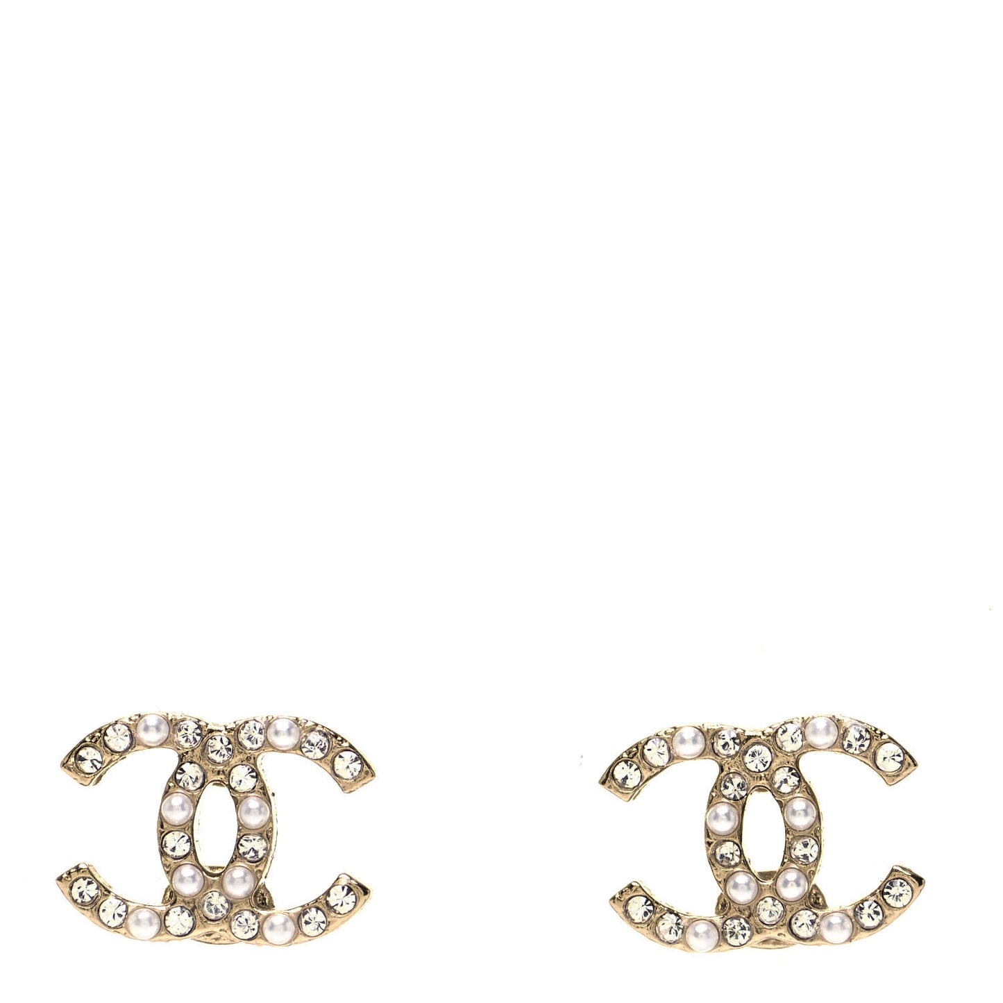 Crystal Pearl Mini CC Earrings Gold