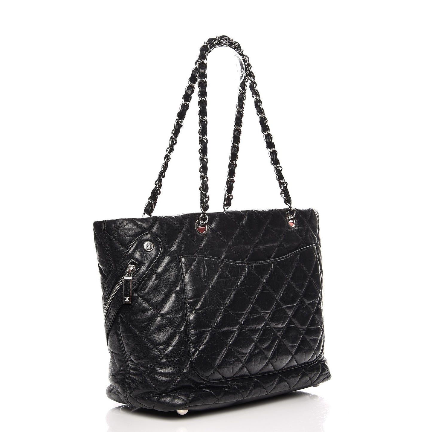 Aged Calfskin Quilted Large Cotton Club Tote Black