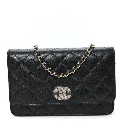 Chanel Caviar Quilted Crystal Heart CC Wallet On Chain WOC Black 1 of 12