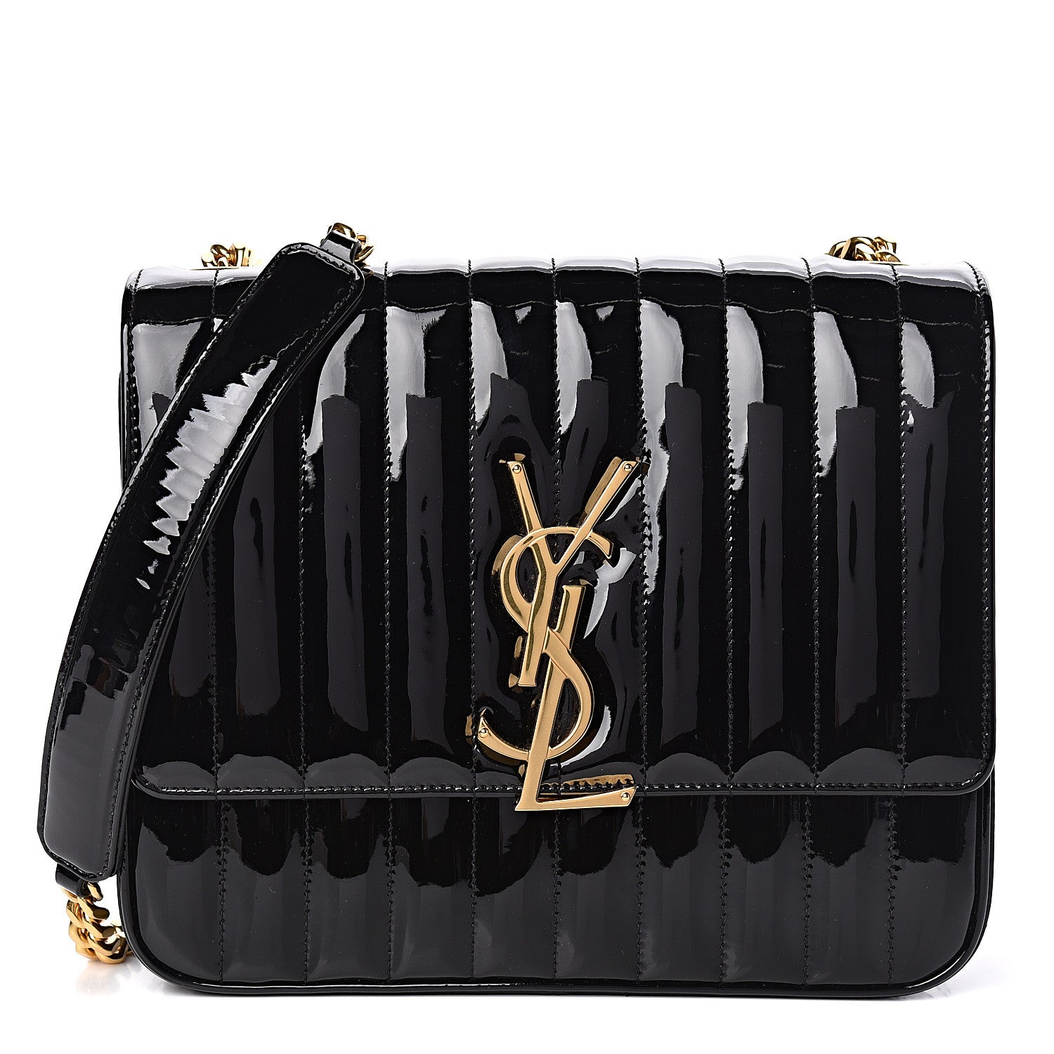 Saint Laurent Patent Matelasse Monogram Large Vicky Chain Bag Black 1 of 10