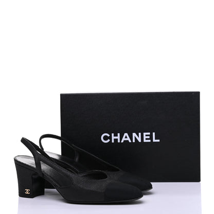 Chanel Lizard Grosgrain Cap Toe CC Slingback Sandals 37.5 Black 18 of 18
