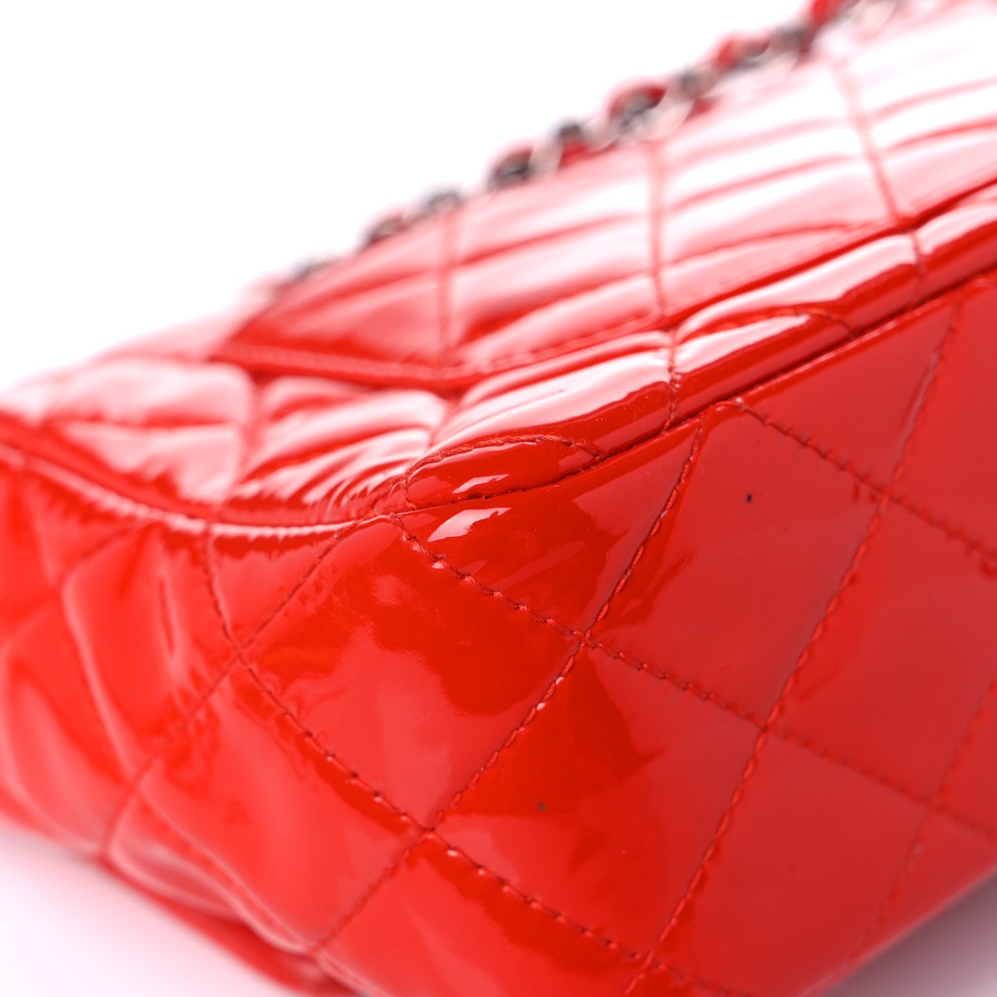 Patent Calfskin Quilted Mini Rectangular Flap Red