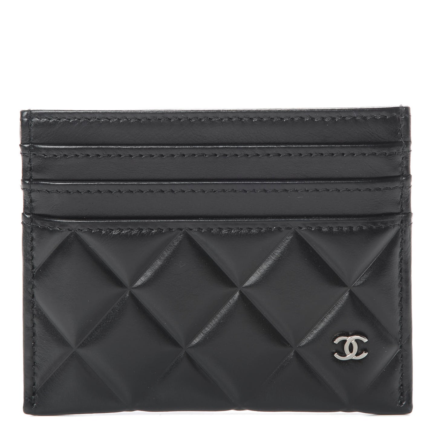 Lambskin Quilted Card Holder Black