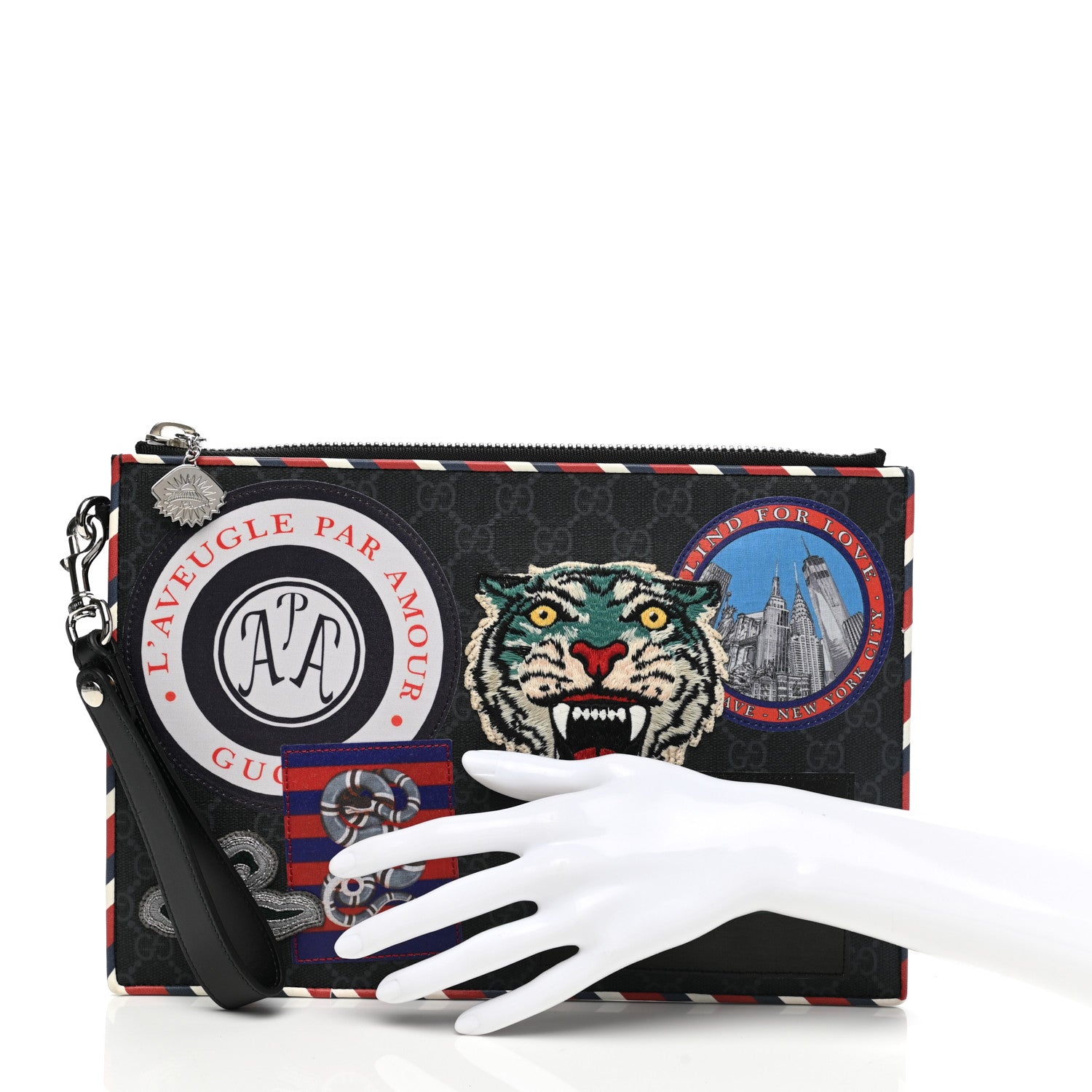 Gucci GG Supreme Monogram Night Courrier Zip Wristlet Pouch Black Multicolor 2 of 8