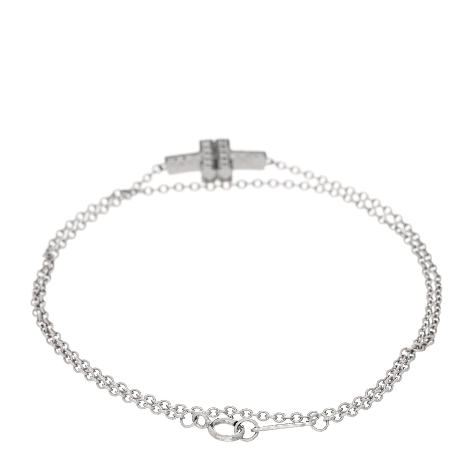 Tiffany 18K White Gold Diamond T Double Chain Bracelet 2 of 3