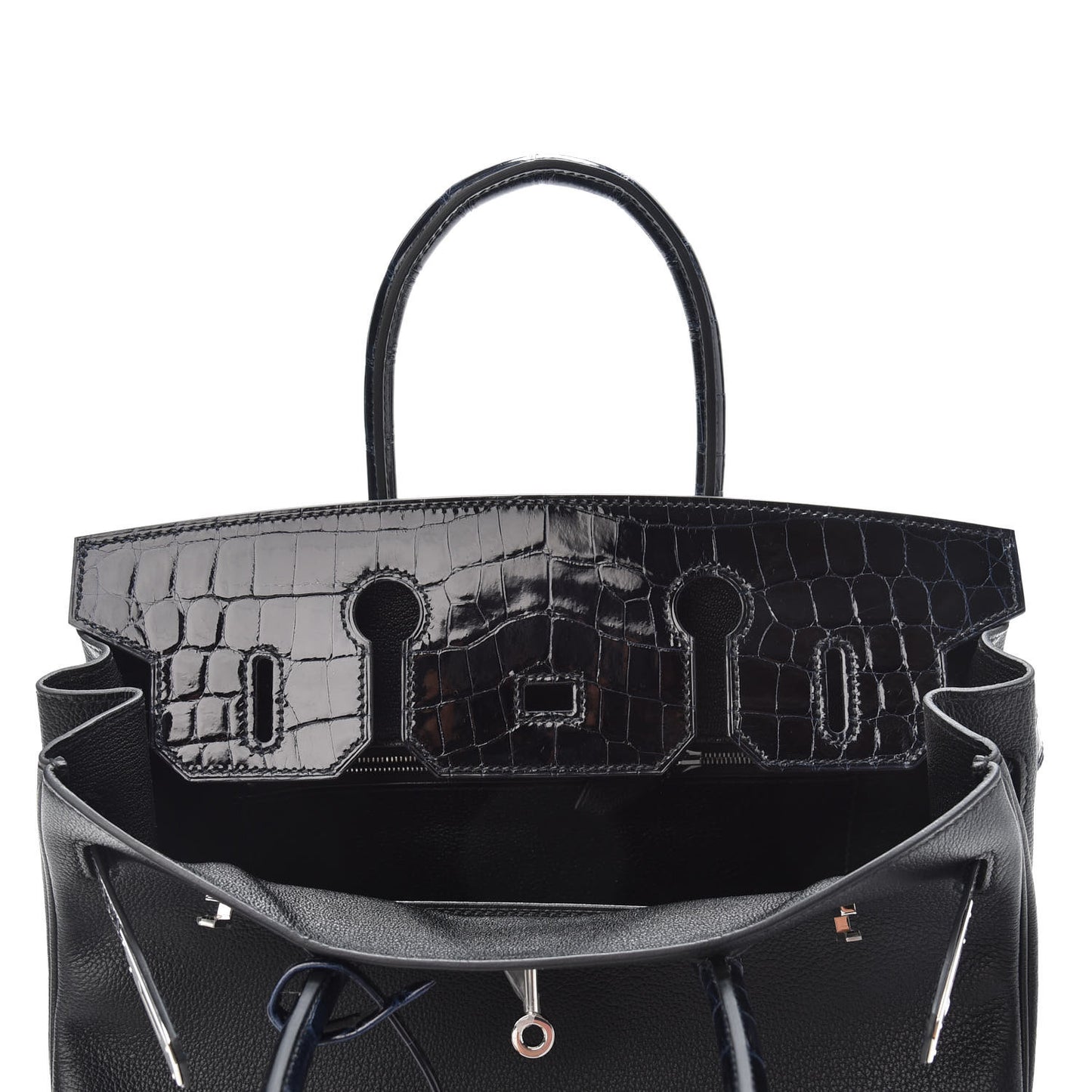Taurillon Novillo Shiny Niloticus Crocodile Birkin Touch 30 Black Bleu Marine