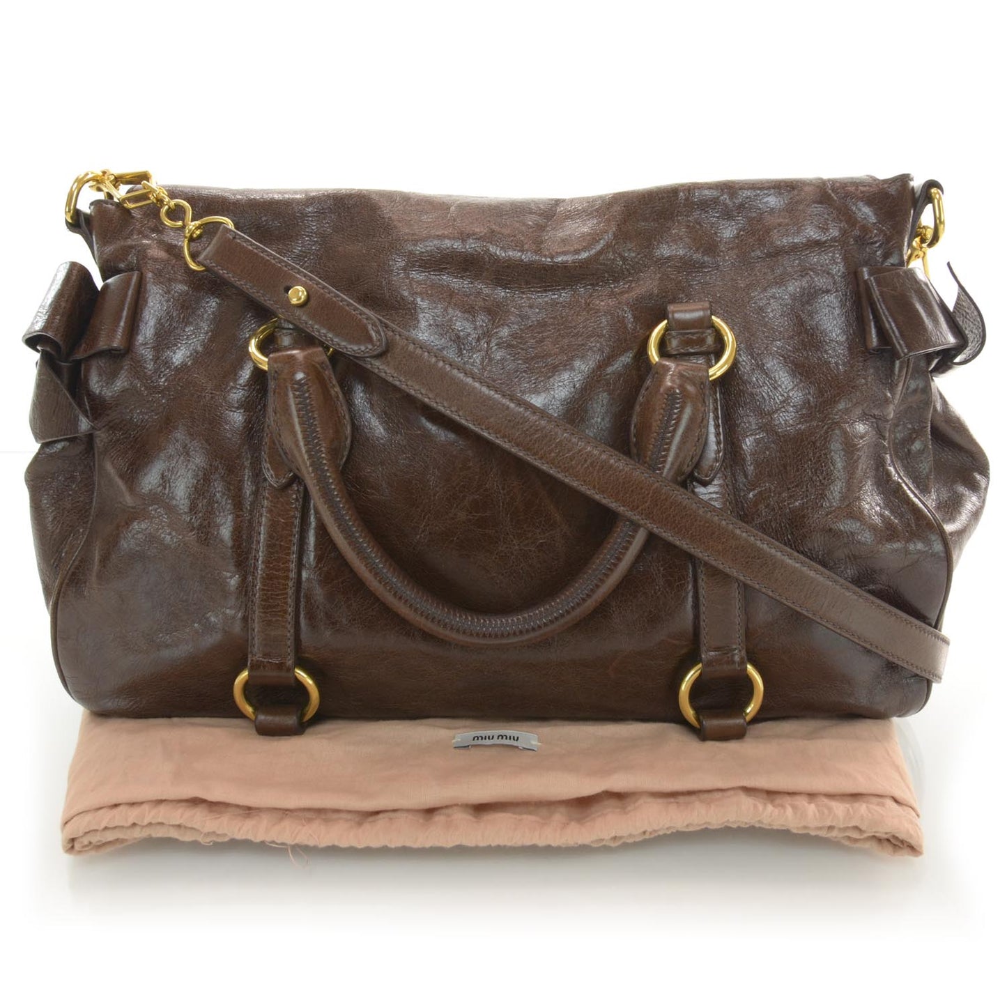 Leather Vitello Lux Bow Bag Brown