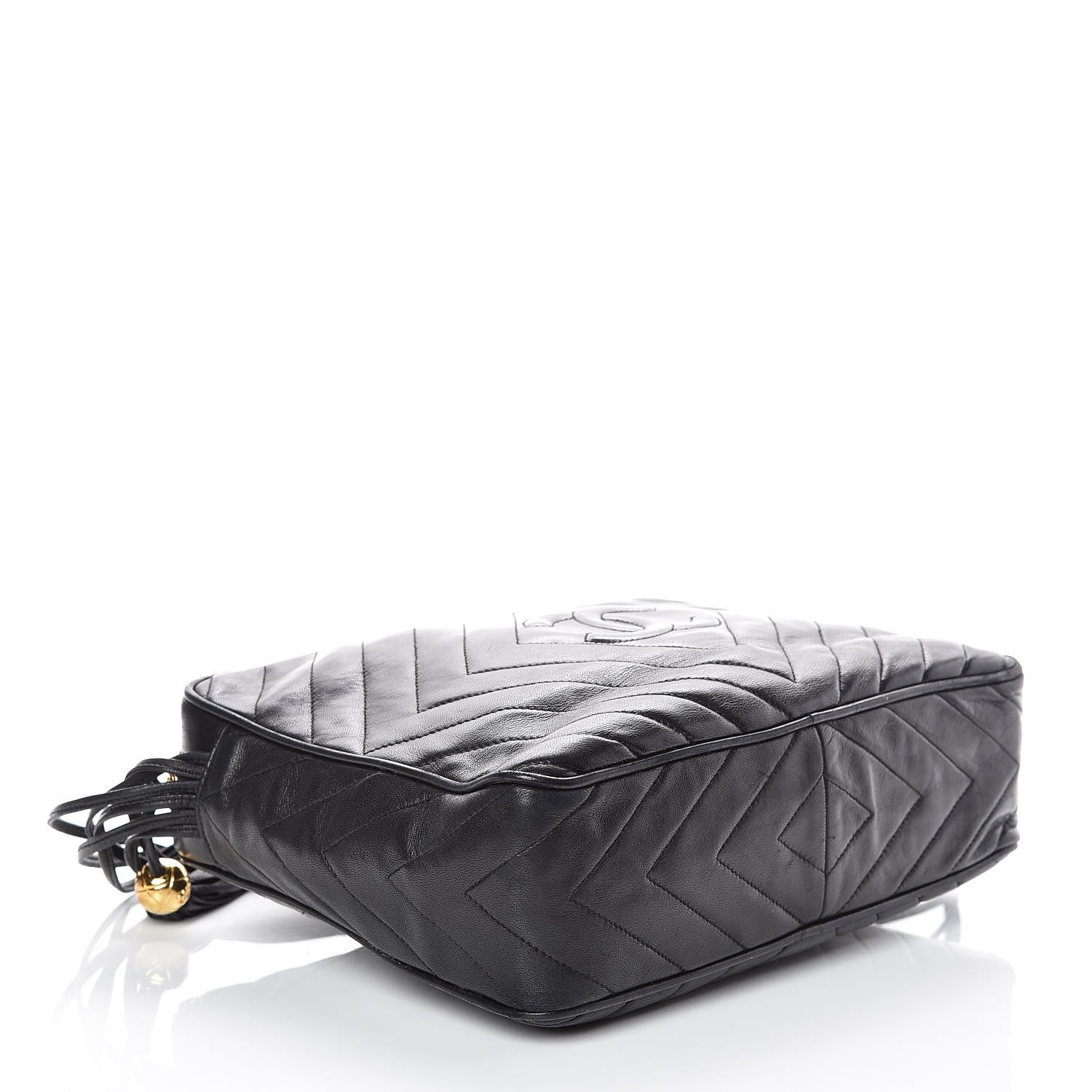 Chanel Lambskin Chevron Quilted Tassel Camera Case Black 4 of 16