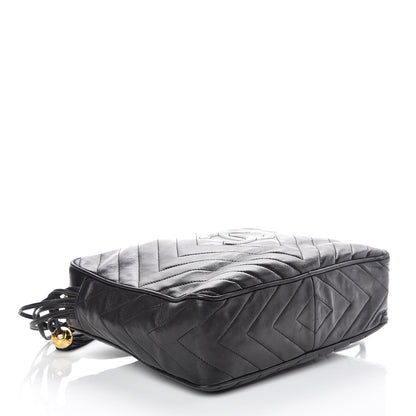 Chanel Lambskin Chevron Quilted Tassel Camera Case Black 4 of 16