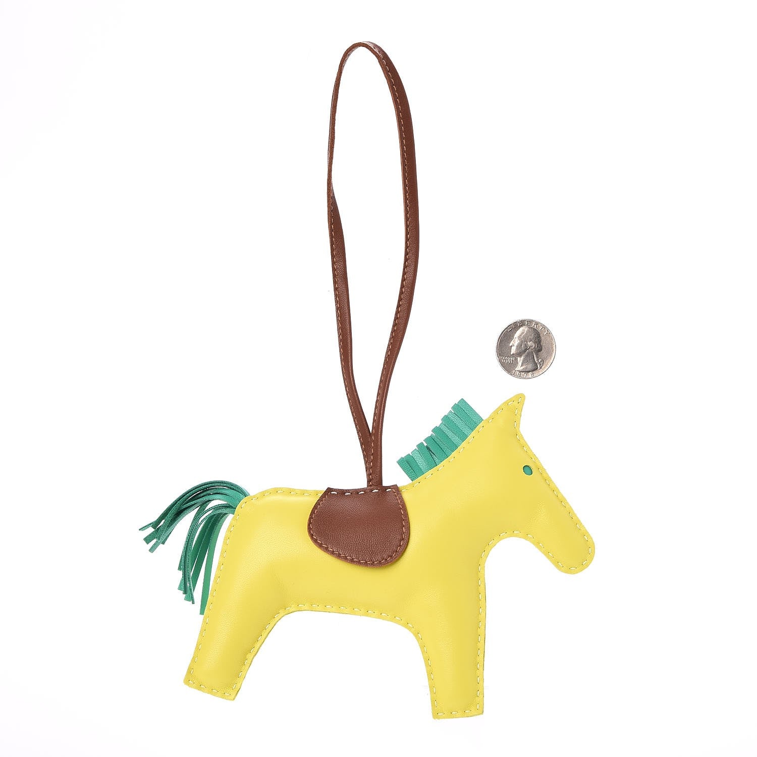 Hermes Milo Lambskin Grigri Rodeo Horse Bag Charm GM Lime Menthe Fauve 2 of 4