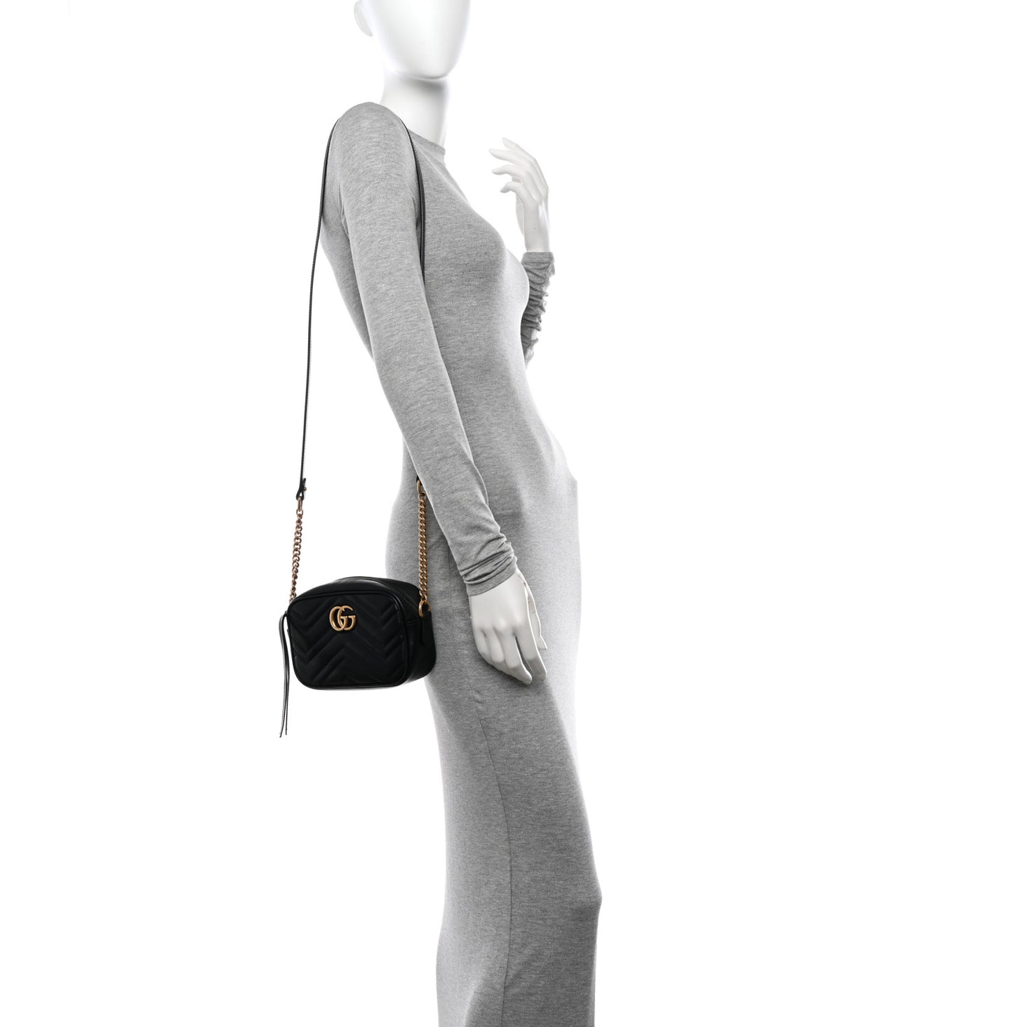 Calfskin Matelasse Mini GG Marmont Chain Shoulder Bag Black