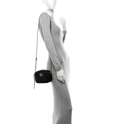 Gucci Calfskin Matelasse Mini GG Marmont Chain Shoulder Bag Black 2 of 11