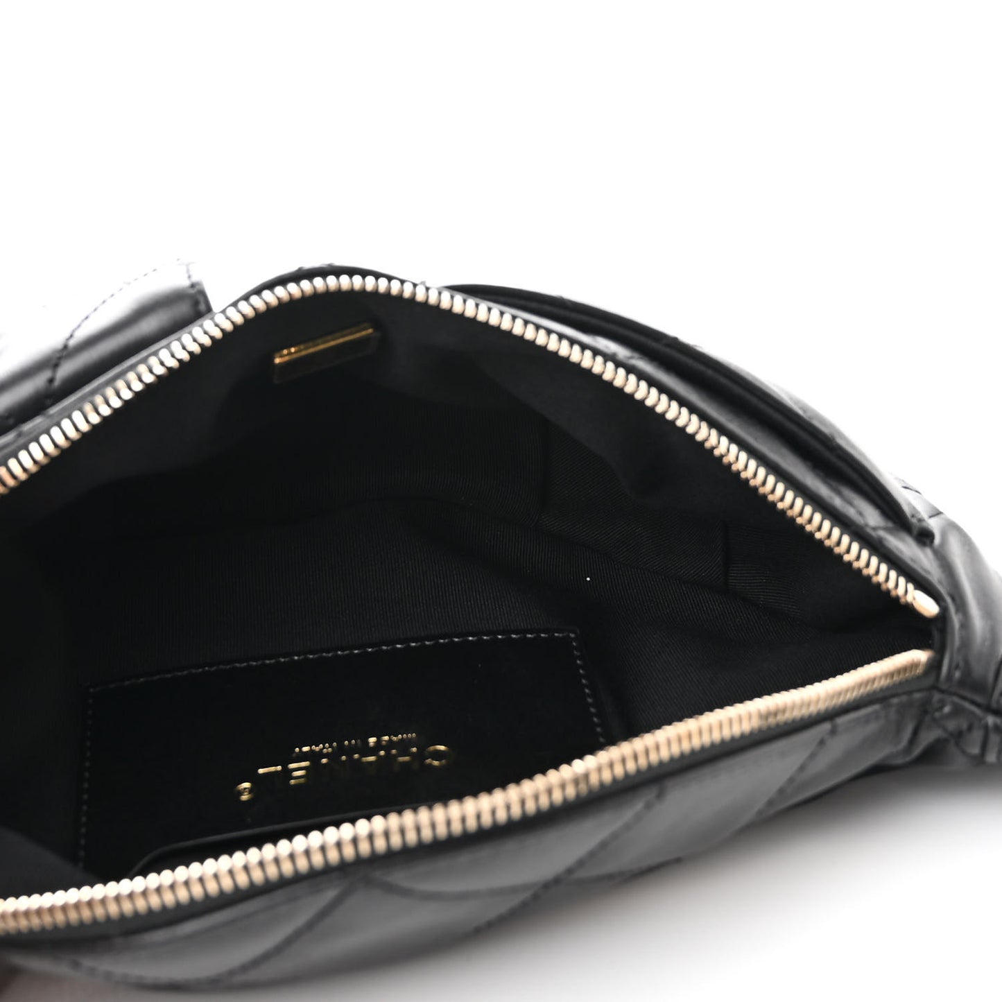 Shiny Aged Calfskin Quilted CC Pockets Jacket Waist Belt Bag Black