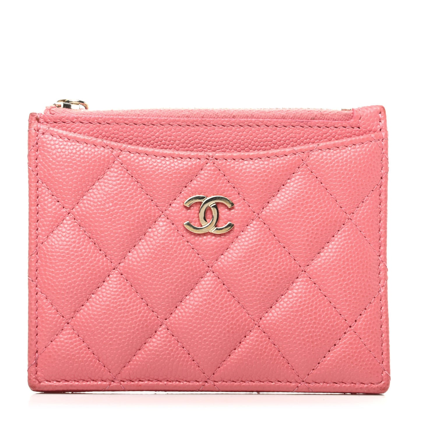 Caviar Quilted CC Zip Card Holder Pink