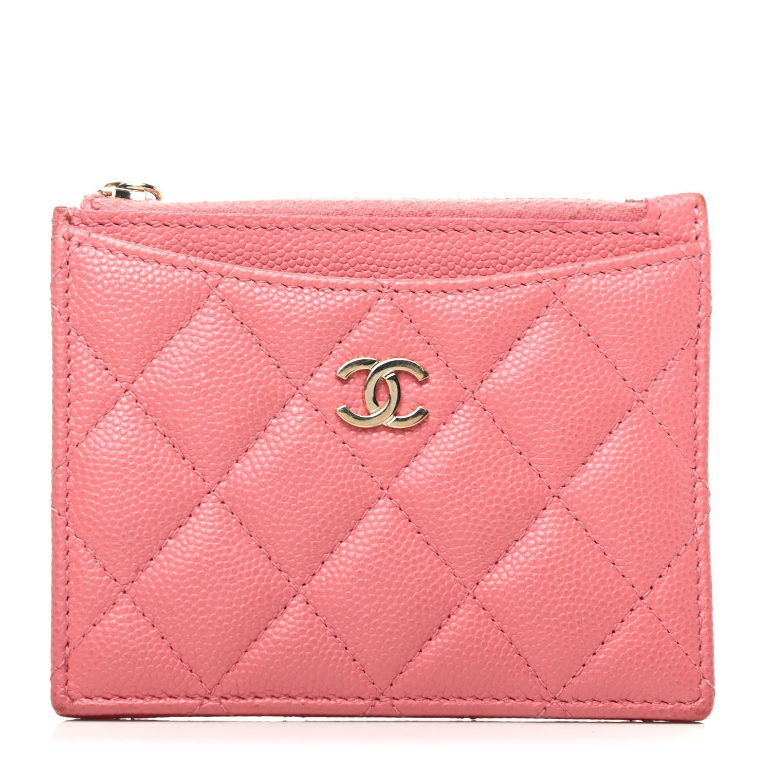 Chanel Caviar Quilted CC Zip Card Holder Pink 1 of 8