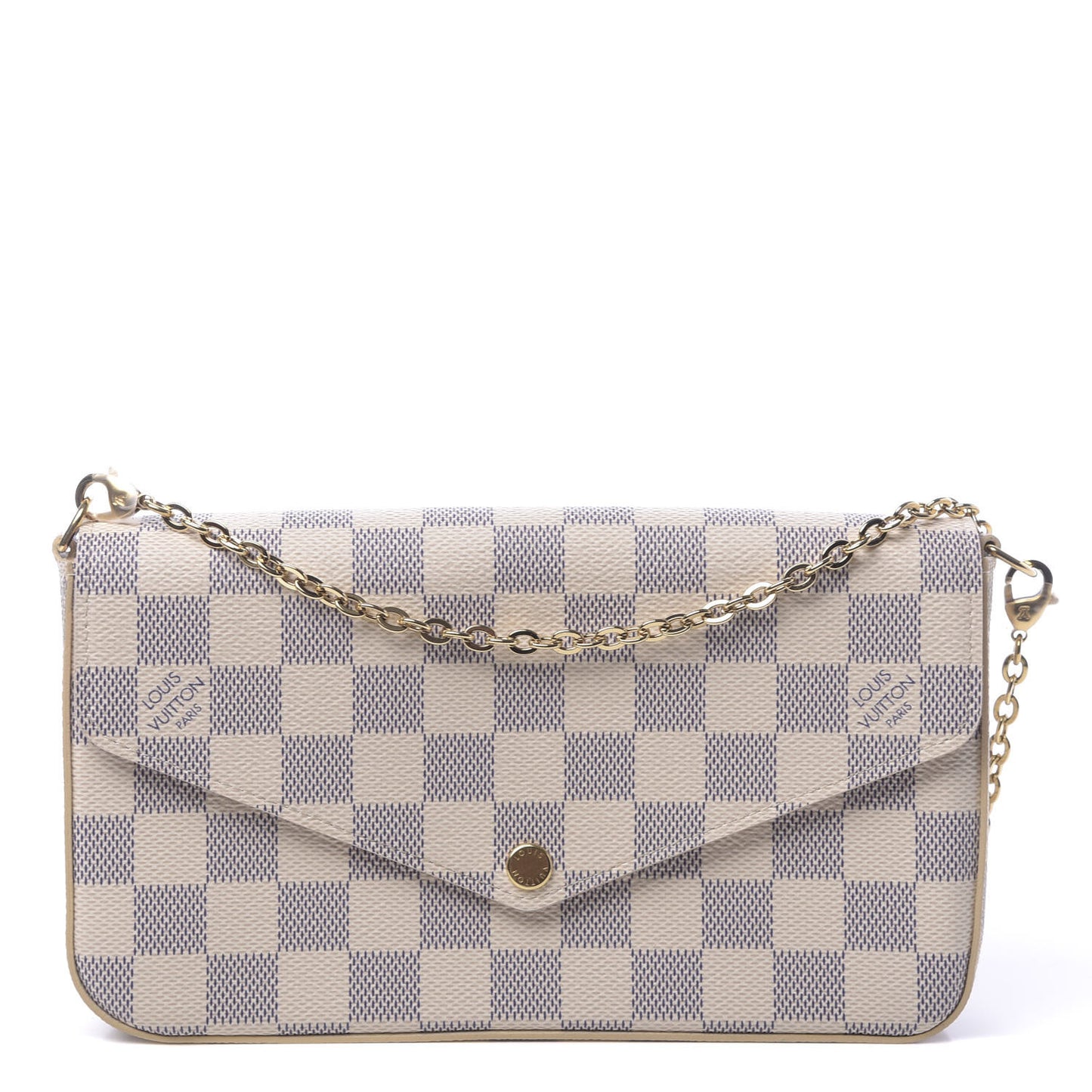 Damier Azur Pochette Felicie Chain Wallet Rose Ballerine