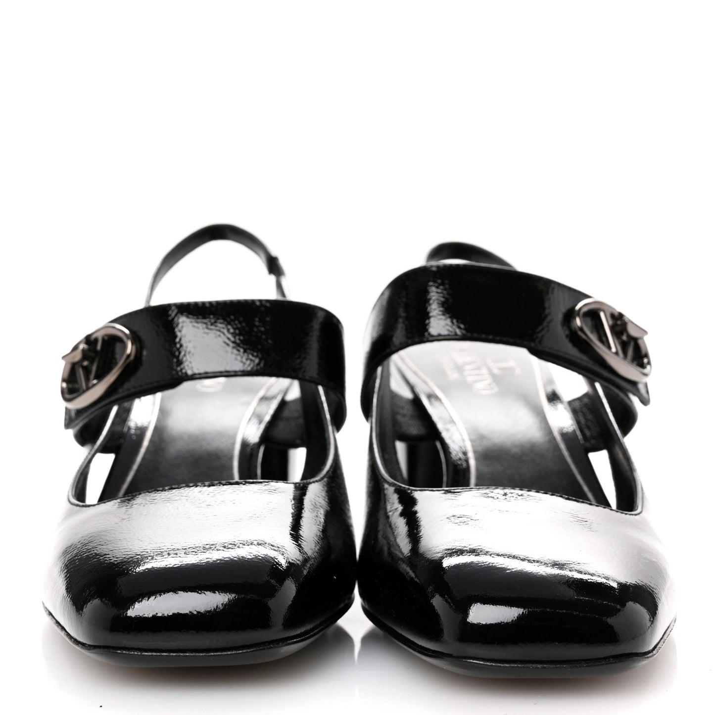 Wrinkled Patent Vlogo Turn Lock Slingback 65mm Pumps 40 Black