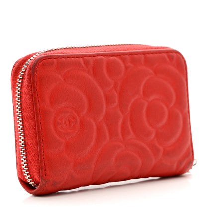 Chanel Caviar Camellia Embossed Zip Coin Purse Red 3 of 11