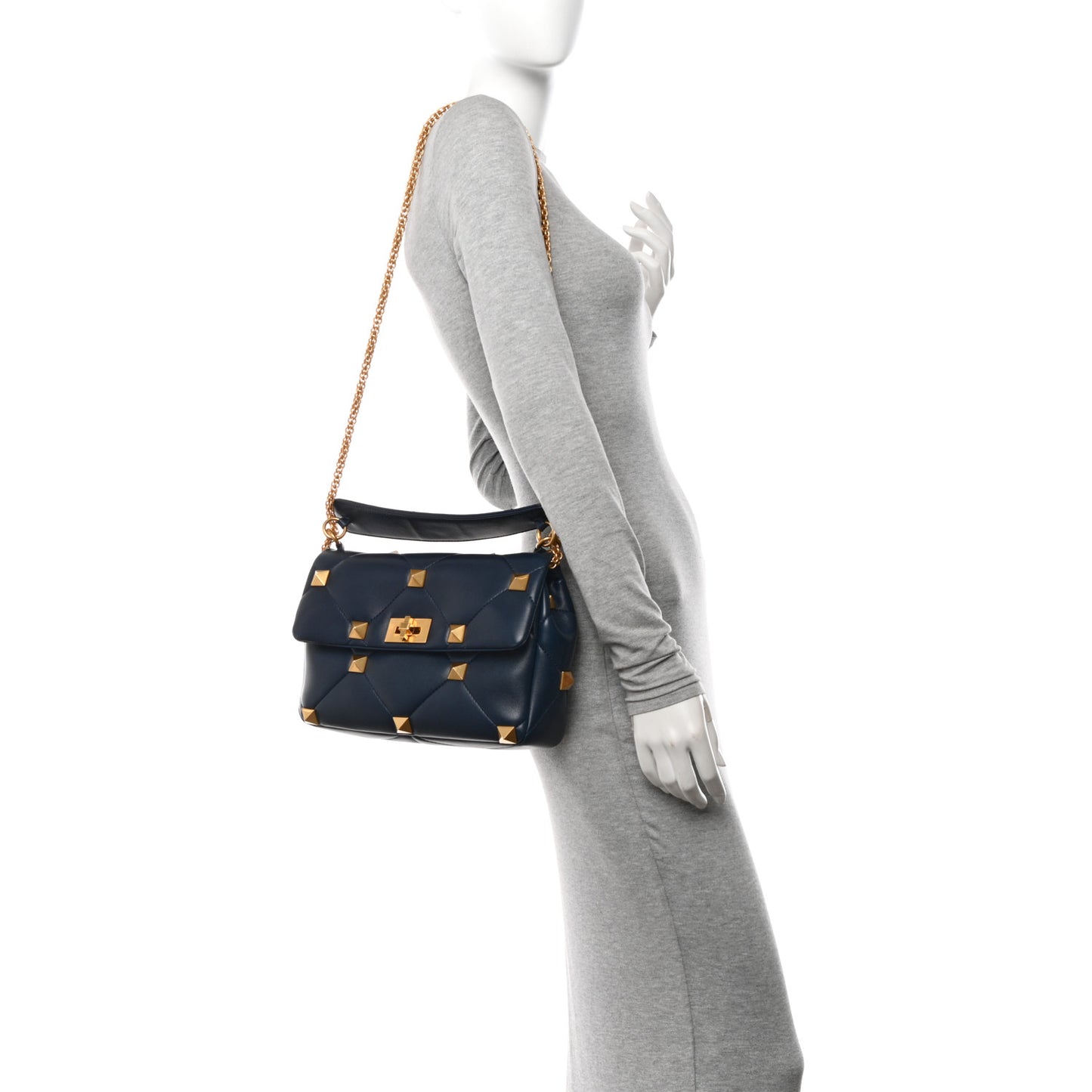 Nappa Large Roman Stud Shoulder Bag Marine