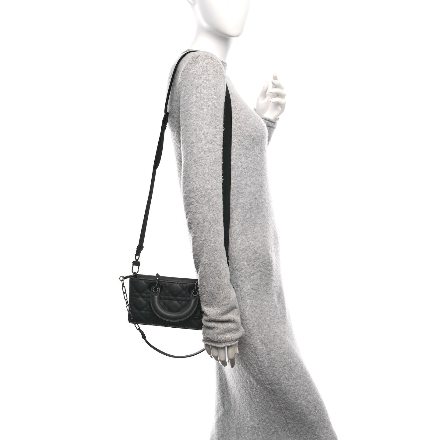 Ultra Matte Calfskin Cannage Medium Lady D-Joy Black