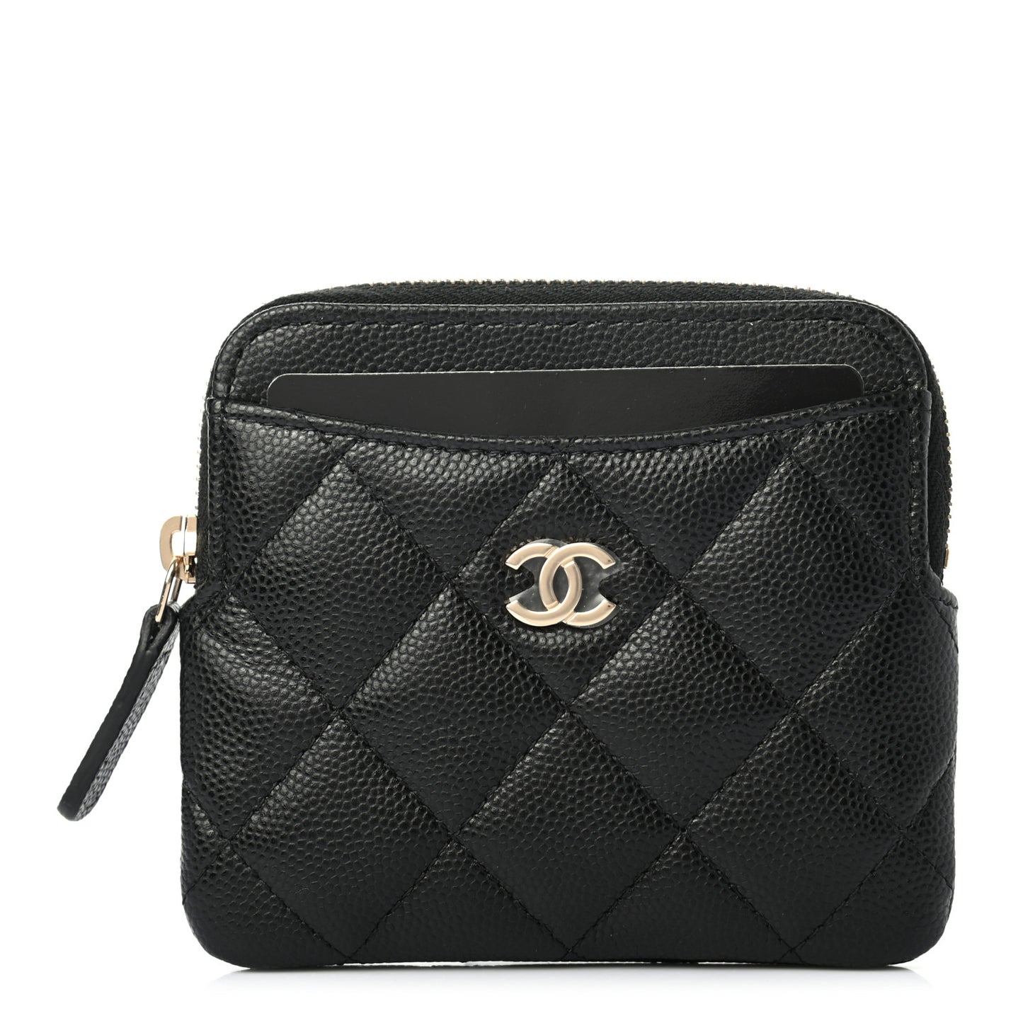 Caviar Quilted Zip Card Holder Wallet Black