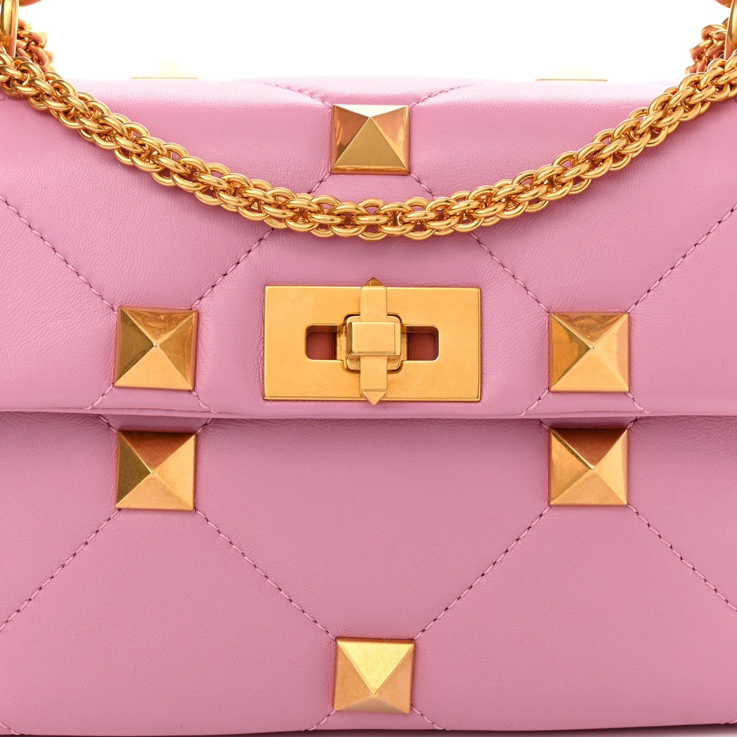 Nappa Medium Roman Stud Shoulder Bag Pink Borealis