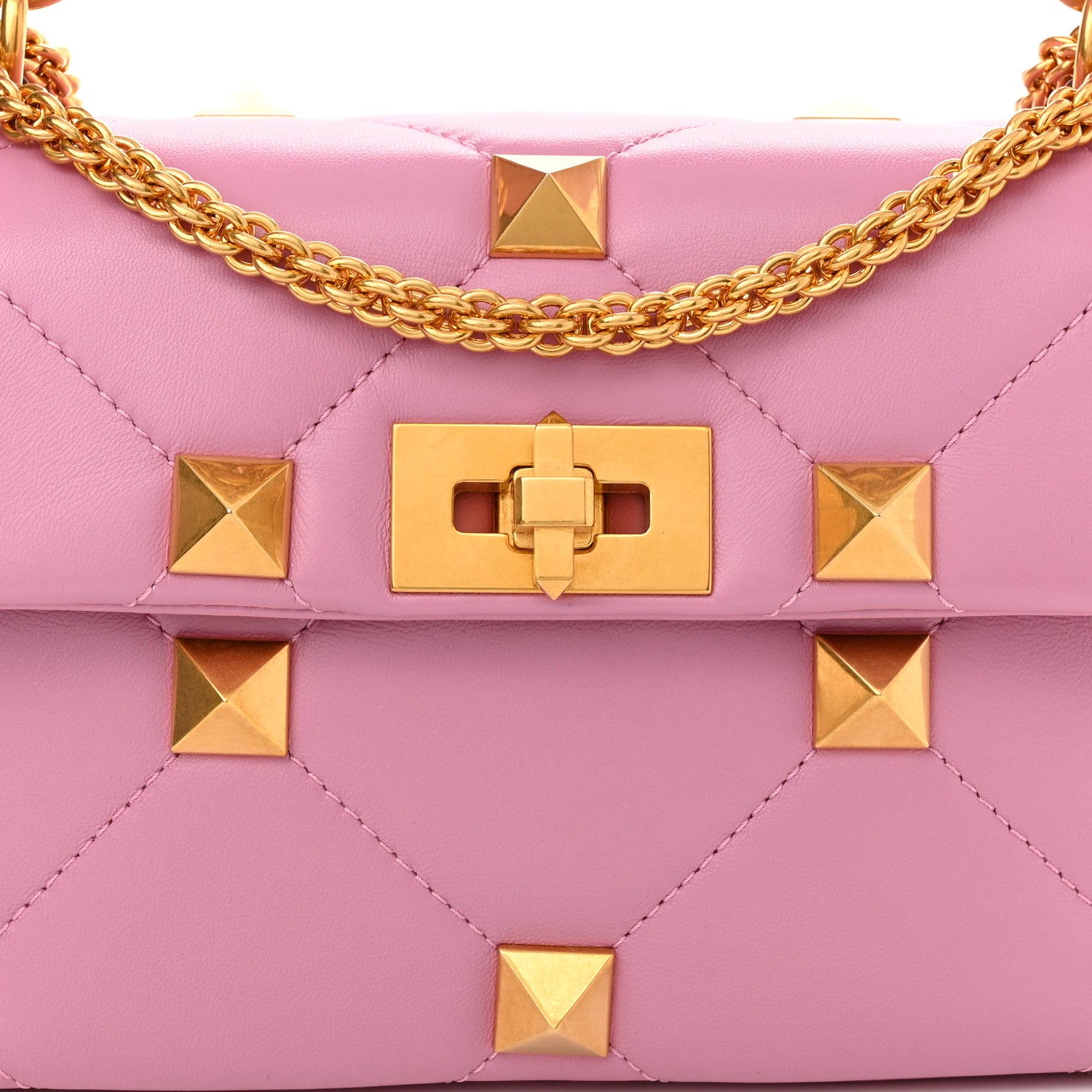 Valentino Garavani Nappa Medium Roman Stud Shoulder Bag Pink Borealis 7 of 9