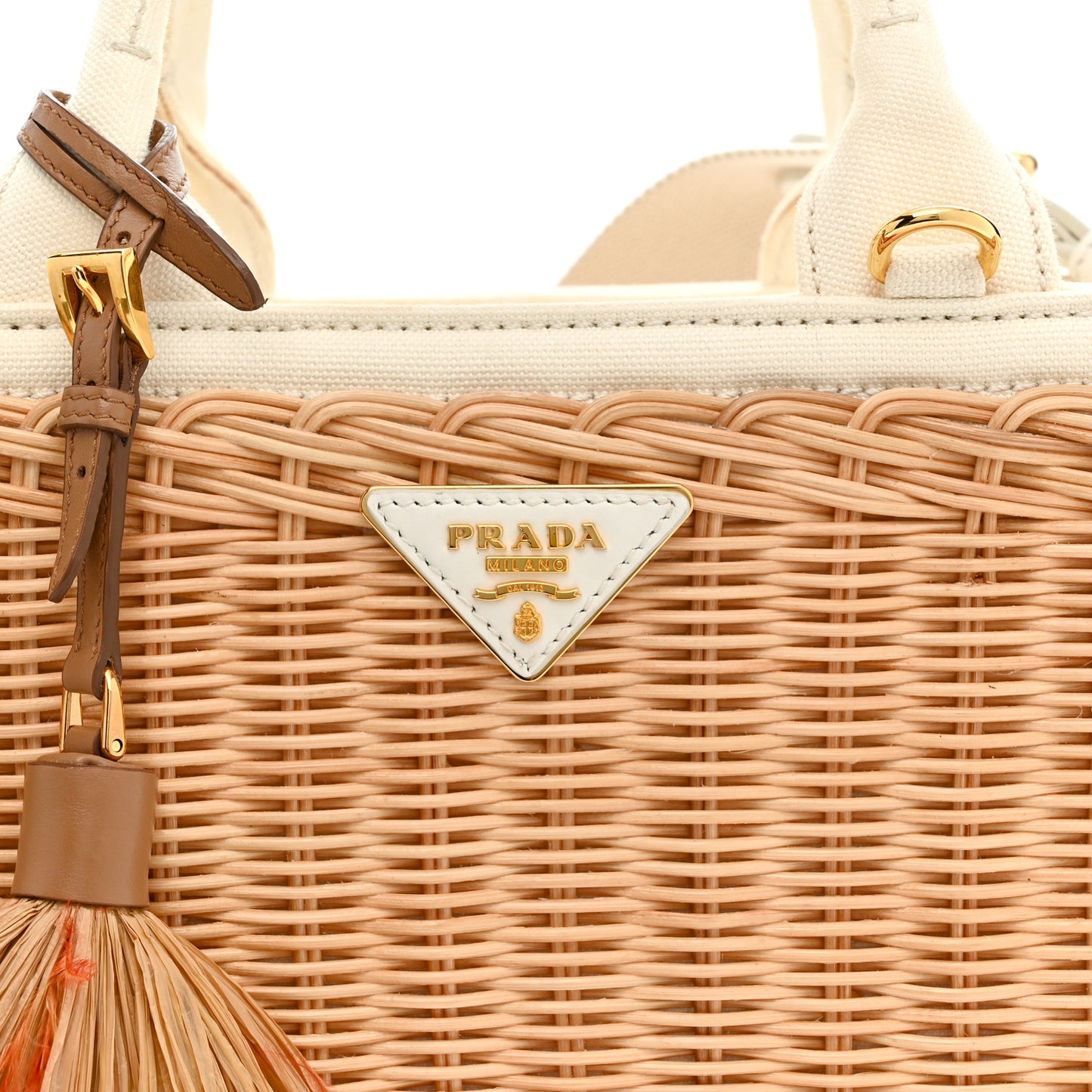 Wicker Canvas Tote  Naturale  White