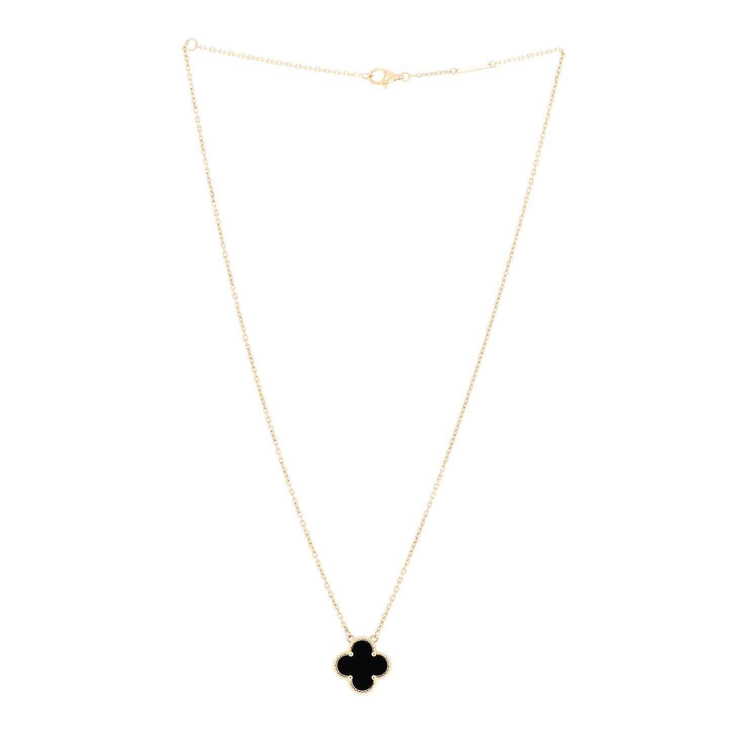 18K Yellow Gold Black Onyx Vintage Alhambra Pendant Necklace